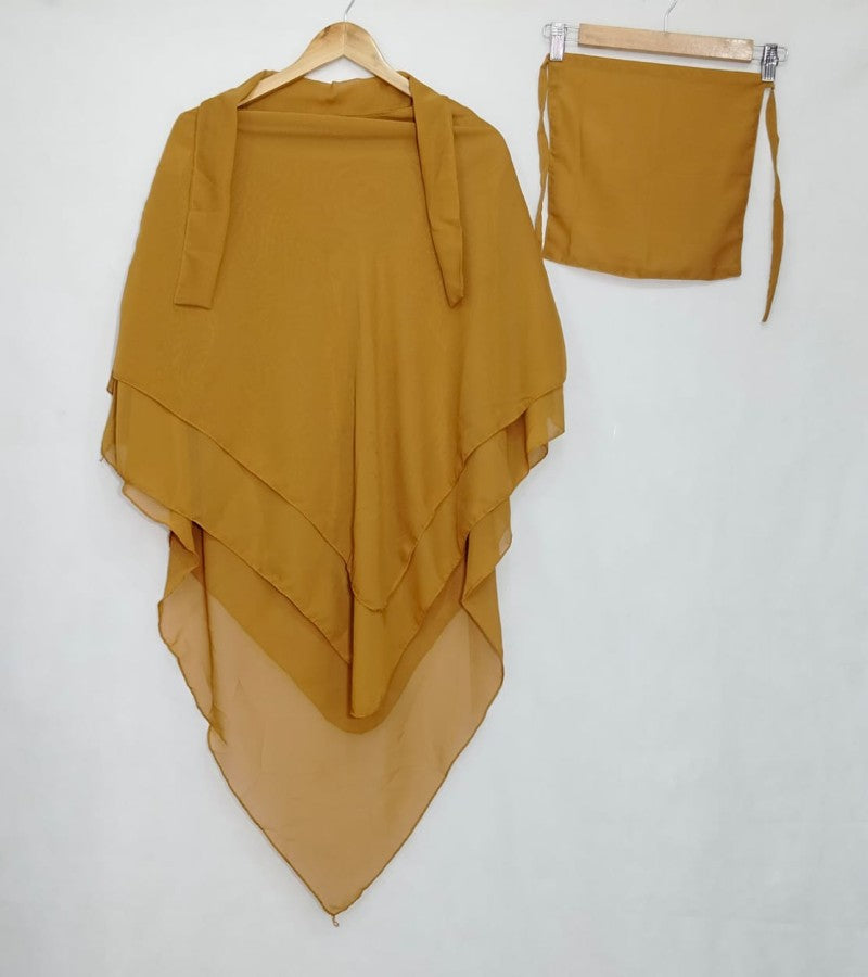 3-Layer Hijab Set - 2-Piece Imported Chiffon Khimar with Niqab