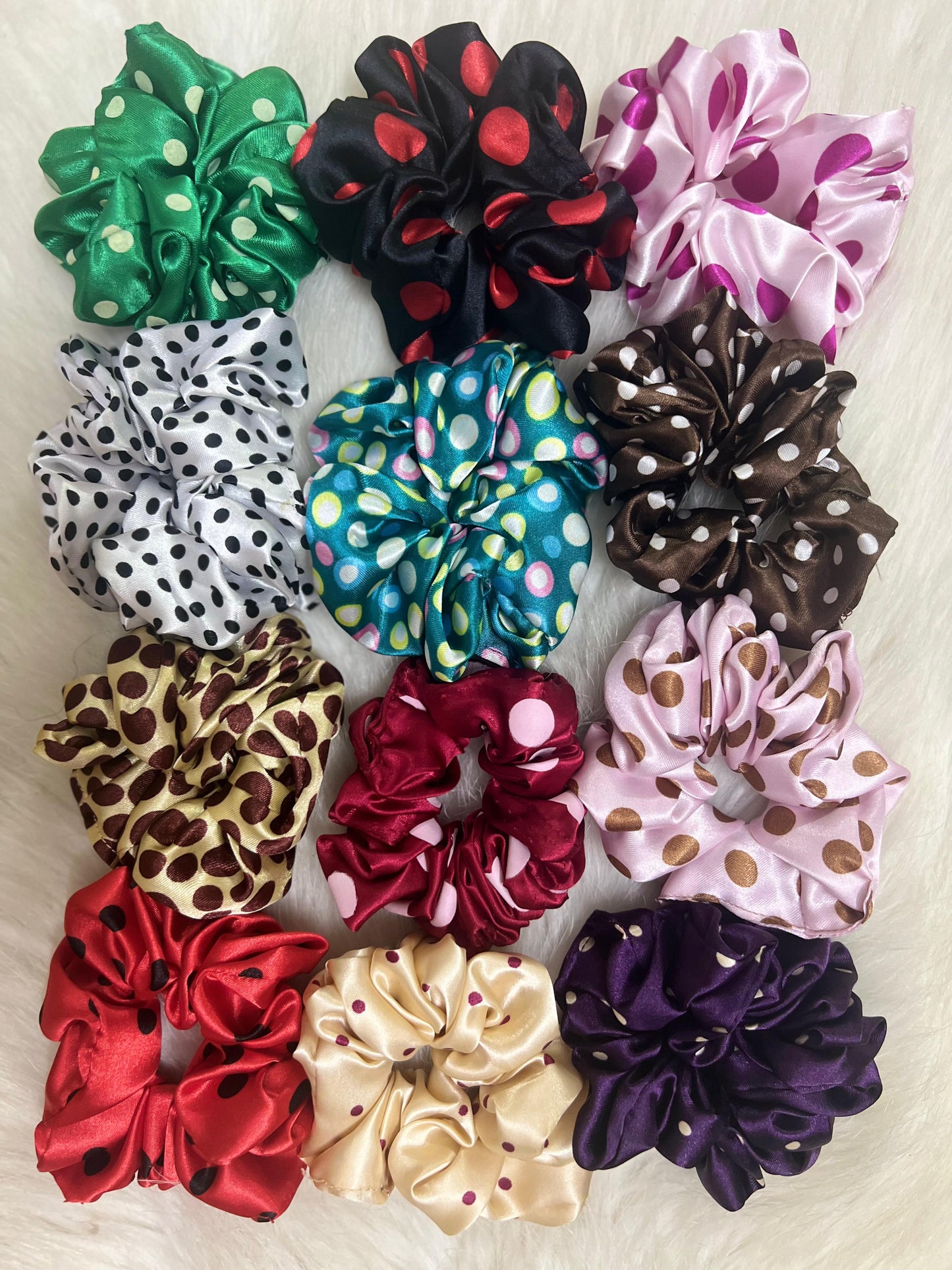 Pack of 6 & 12 Polka Dot Printed Scrucnhies