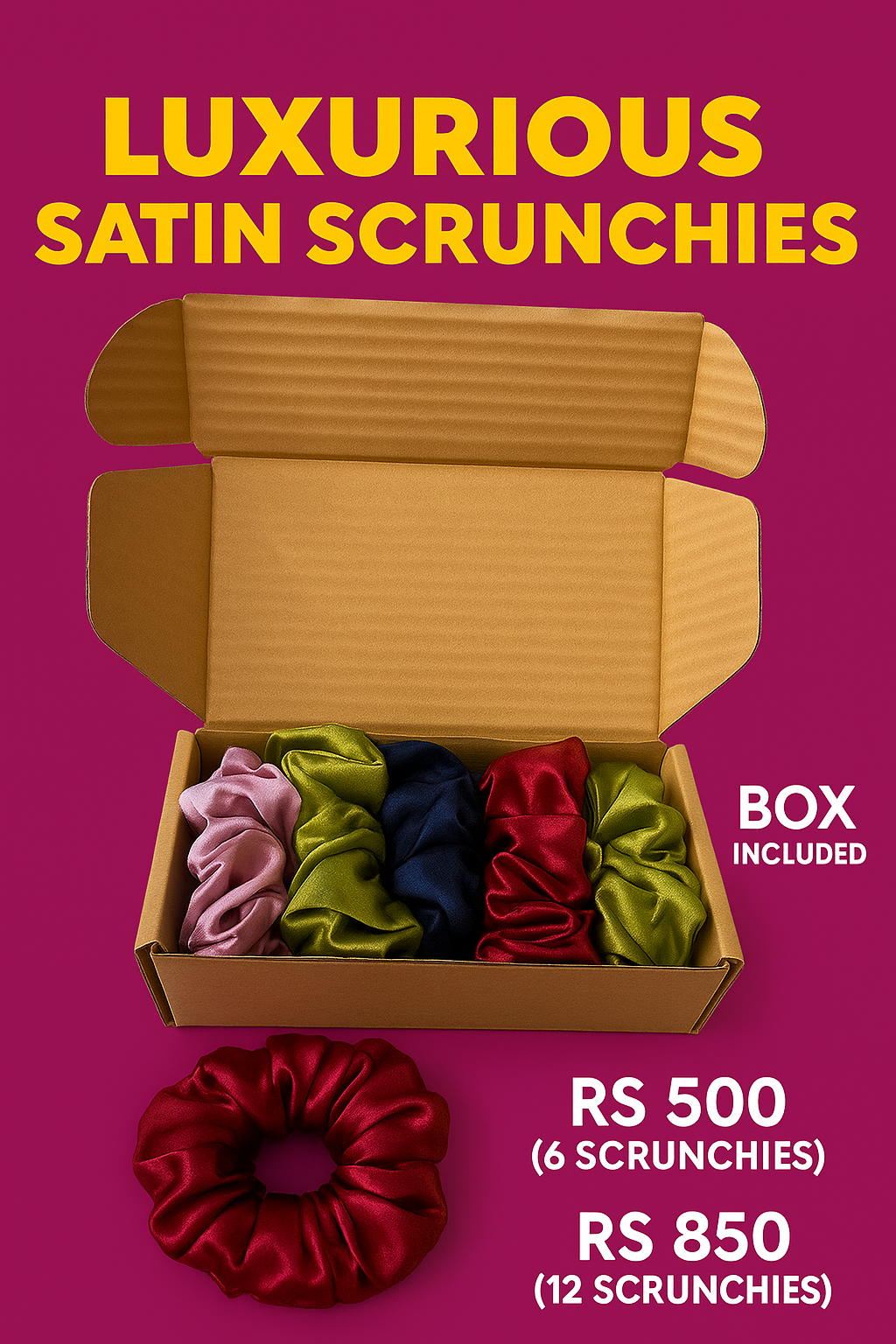 Medium Size Handmade Silk Scrunchies With Box