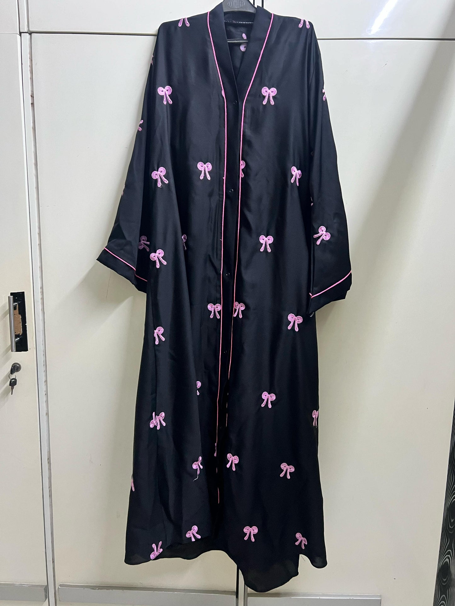 Pink Bow Abaya For Girls (Length 54Inch Width 24Inch) Nida Fabric